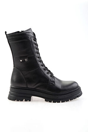 Siyah Hakiki Deri Kadın Bot & Bootie K02462040503
