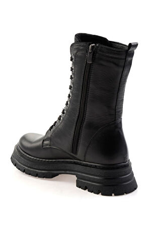Siyah Hakiki Deri Kadın Bot & Bootie K02462040503