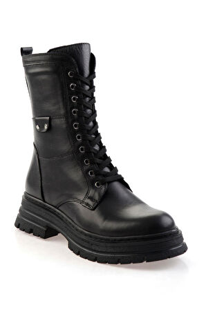 Siyah Hakiki Deri Kadın Bot & Bootie K02462040503