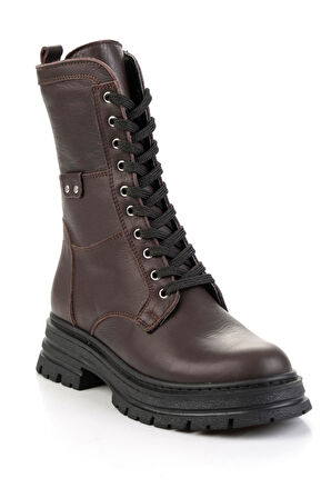 Kahve Hakiki Deri Kadın Bot & Bootie K02462040503