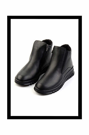 Siyah Hakiki Deri Kadın Bot & Bootie K02465083003