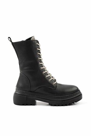 Siyah Lame Taşlı  Kadın Bot & Bootie K02503901209