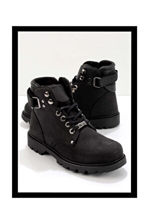 Siyah Hakiki Deri Kadın Bot & Bootie K02513190403