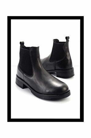 Siyah Hakiki Deri Kadın Bot & Bootie K02513320303