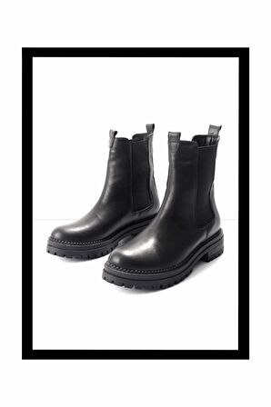 Siyah Hakiki Deri Kadın Bot & Bootie K02513410203