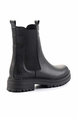 Siyah Hakiki Deri Kadın Bot & Bootie K02513410203