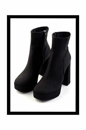 Mat Siyah Saten  Kadın Bot & Bootie K02527290438