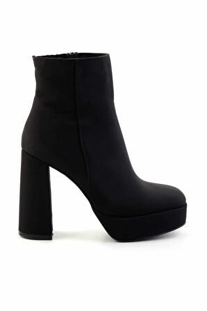 Mat Siyah Saten  Kadın Bot & Bootie K02527290438