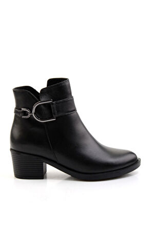 Siyah Hakiki Deri Kadın Bot & Bootie K02531207303