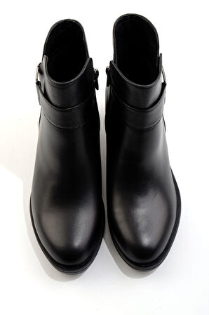 Siyah Hakiki Deri Kadın Bot & Bootie K02531207303