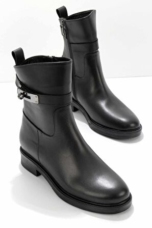 Bambi Siyah Hakiki Deri Kadın Bot & Bootie K02531205603