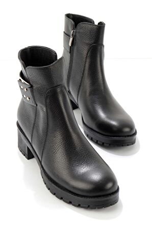 Siyah Hakiki Deri Kadın Bot & Bootie K02531206103