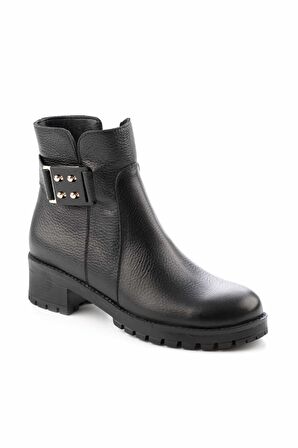 Siyah Hakiki Deri Kadın Bot & Bootie K02531206103