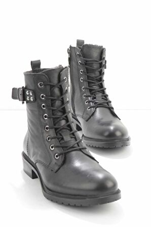 Bambi Siyah Hakiki Deri Kadın Bot & Bootie K02539913103
