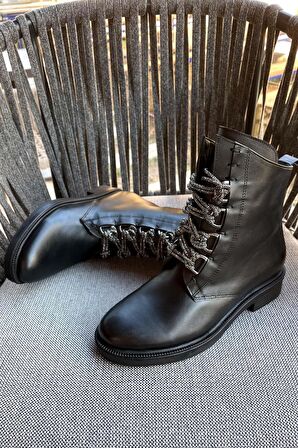 Siyah Hakiki Deri Kadın Bot & Bootie K02531206503