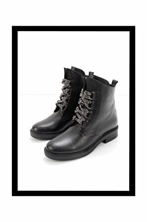 Siyah Hakiki Deri Kadın Bot & Bootie K02531206503