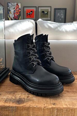 Siyah Hakiki Deri Kadın Bot & Bootie K02531206603