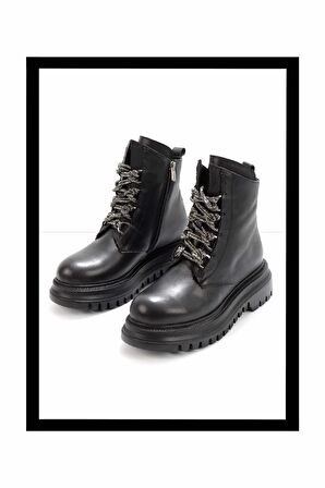 Siyah Hakiki Deri Kadın Bot & Bootie K02531206603