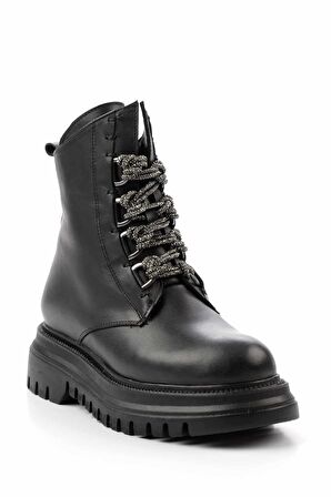 Siyah Hakiki Deri Kadın Bot & Bootie K02531206603