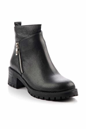 Siyah Hakiki Deri Kadın Bot & Bootie K02531230203