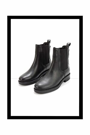 Siyah Hakiki Deri Kadın Bot & Bootie K02531206803