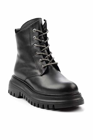 Siyah Hakiki Deri Kadın Bot & Bootie K02531206903