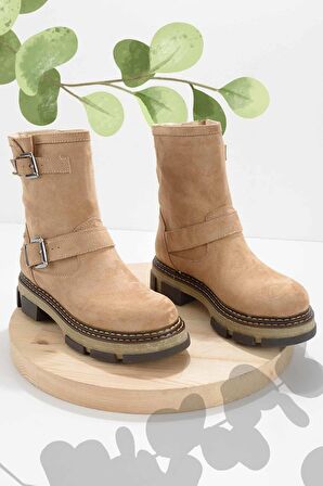 Bambi Bej Süet  Kadın Bot & Bootie K02538557802