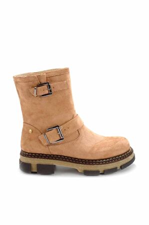 Bambi Bej Süet  Kadın Bot & Bootie K02538557802