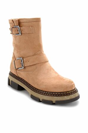 Bambi Bej Süet  Kadın Bot & Bootie K02538557802