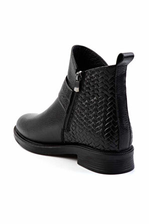 Siyah Siyah Örgü Hakiki Deri Kadın Bot & Bootie K02531270003