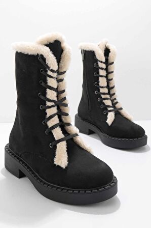 Bambi Siyah Bej Süet  Kadın Bot & Bootie K02534500002