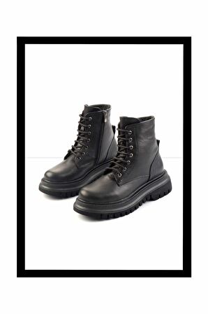 Siyah Hakiki Deri Kadın Bot & Bootie K02553870103
