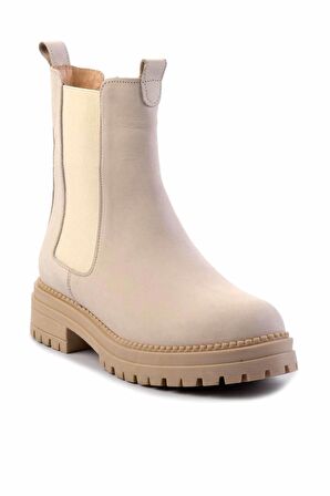 Bej Nubuk Hakiki Deri Kadın Bot & Bootie K02553410201