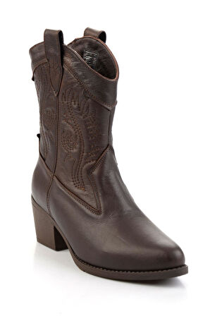 Kahve Hakiki Deri Kadın Bot & Bootie K02586888803