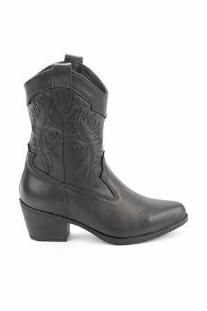 Bambi Siyah Hakiki Deri Kadın Bot & Bootie K02586888803