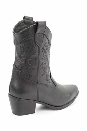 Bambi Siyah Hakiki Deri Kadın Bot & Bootie K02586888803