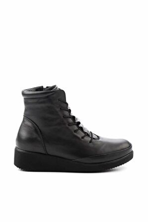 Siyah Hakiki Deri Kadın Bot & Bootie K02586160303