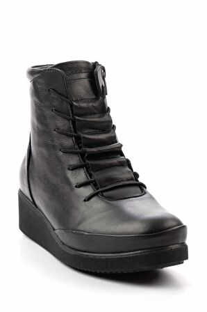 Siyah Hakiki Deri Kadın Bot & Bootie K02586160303