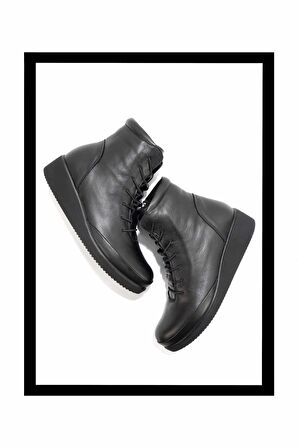 Siyah Hakiki Deri Kadın Bot & Bootie K02586160303