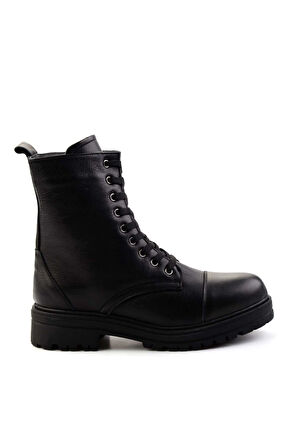 Siyah Hakiki Deri Kadın Bot & Bootie K02586072003