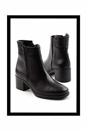 Siyah Hakiki Deri Kadın Bot & Bootie K02586301703