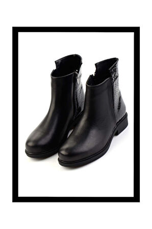 Siyah Hakiki Deri Kadın Bot & Bootie K02586307003
