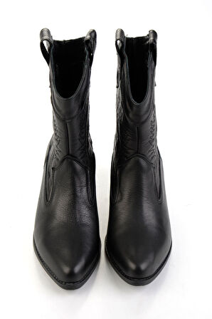 Siyah Hakiki Deri Kadın Bot & Bootie K02586888903