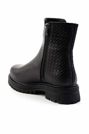 Siyah Siyah Örgü Hakiki Deri Kadın Bot & Bootie K02586230603