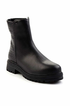 Siyah Siyah Örgü Hakiki Deri Kadın Bot & Bootie K02586230603