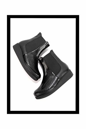 Siyah Siyah Kroko Hakiki Deri Kadın Bot & Bootie K02586160203