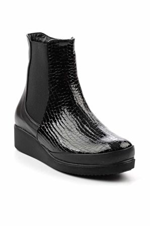 Siyah Siyah Kroko Hakiki Deri Kadın Bot & Bootie K02586160203