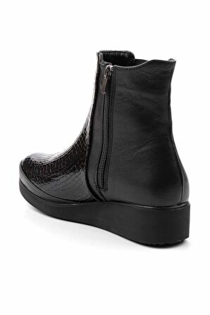 Siyah Siyah Kroko Hakiki Deri Kadın Bot & Bootie K02586160203