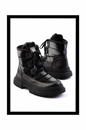 Parlak Siyah Anorak  Kadın Bot & Bootie K02586231285