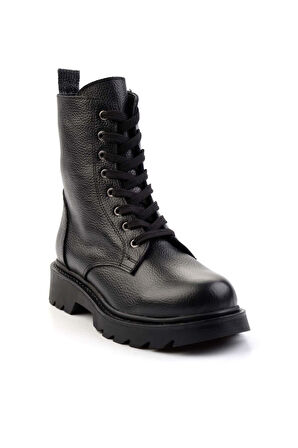 Siyah Hakiki Deri Kadın Bot & Bootie K02596130003